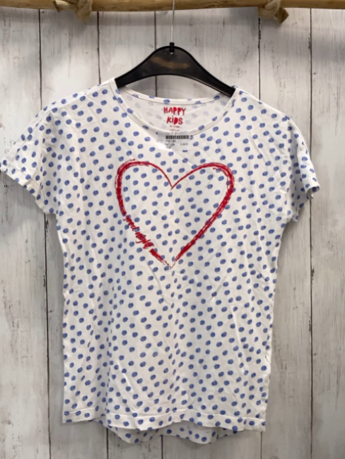  T-Shirt Gr. 134  weiß blaue Punkte Herz