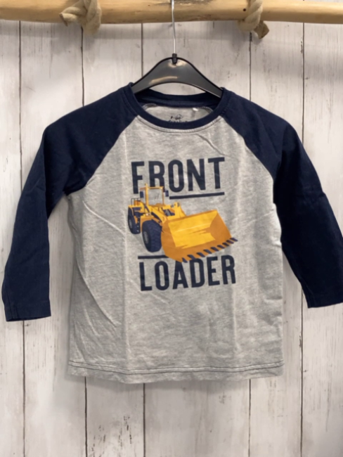   Langarmshirt  Gr. 104  hellgrau Bagger blaue Ärmel 