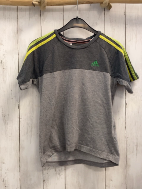 Adidas  T-Shirt Gr. 128  grau hellgrau + gelb hellgrün grüne Streifen 