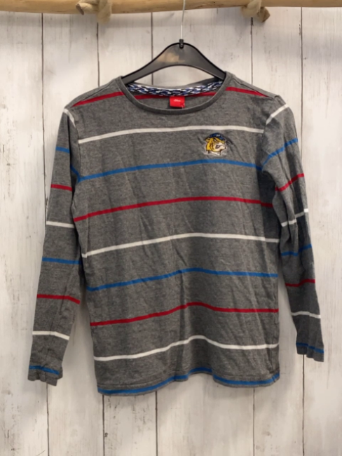 S´Oliver  Langarmshirt  Gr. 140  grau + weiß hellblau rote Streifen Löwenkopf 