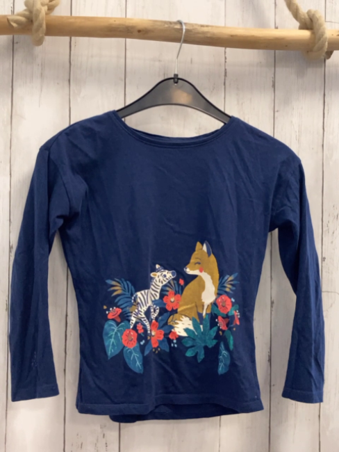DP...aM Langarmshirt  Gr. 128  blau Tiere Blumen mit Glitzer 