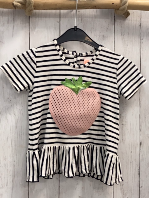 WopCapow  T-Shirt  Gr. 98  weiß schwarze Streifen rosa Erdbeere 