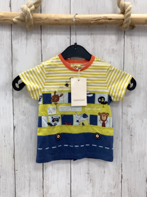 catmini T-Shirt Gr. 74  grün weiß gestreift blau Tiere