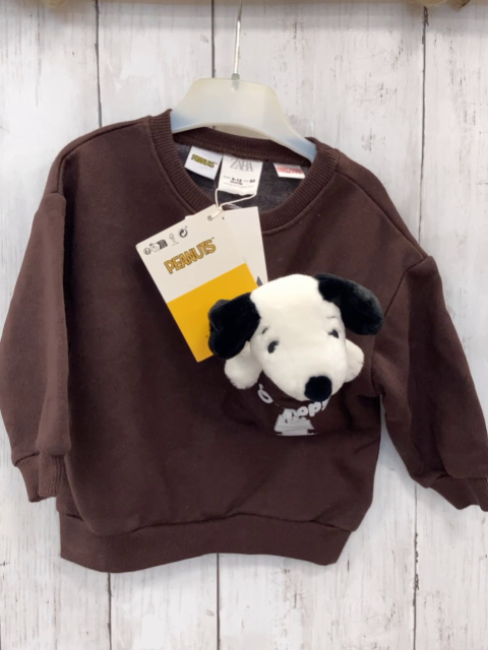 neu zara 2tlg Pullover Gr. 80  braun weiße Schrift + Plüschhund in Brusttasche NP 25,95€