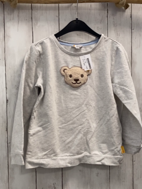 Steiff  Pullover  Gr. 116  hellgrau Plüschbärenkopf 