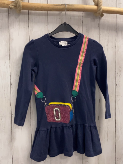Marc Jacobs  Kleid  Gr. 116  blau Tasche mit Steinen bunt gestreifter Taschengurt 