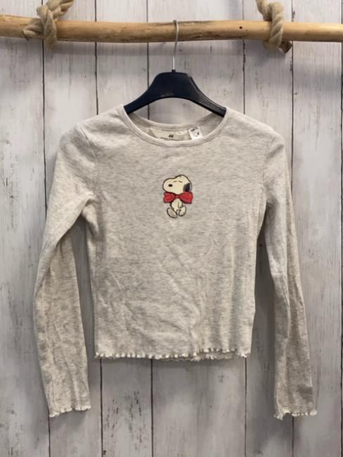 H&M  Langarmshirt  Gr. 146/152  hellgrau Rippen Snoopy 
