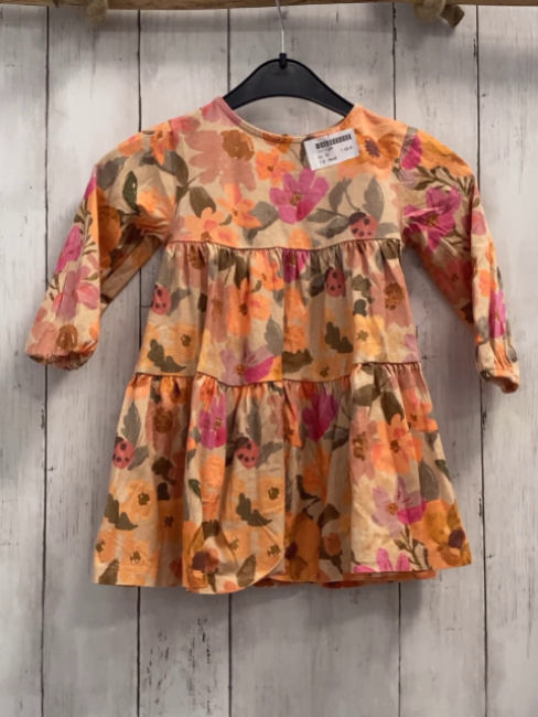Next  Kleid  Gr. 92  beige orange rost pink oliv Blumen + Blätter 