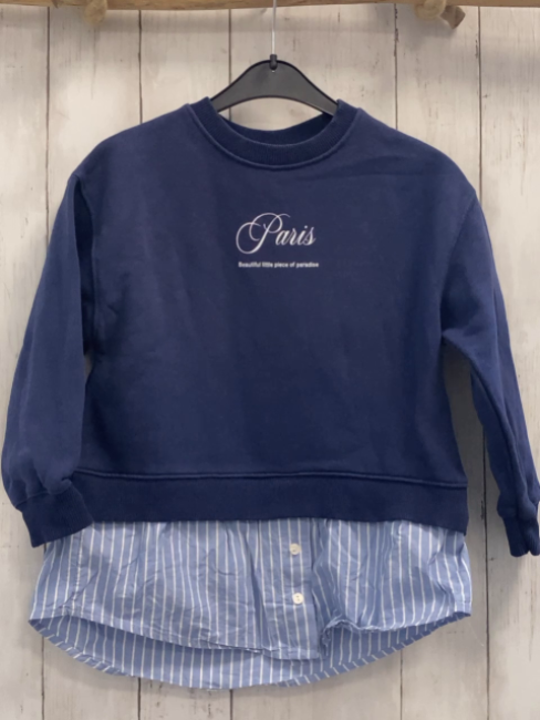 Zara  Longpulli  Gr. 122  blau weiße Schrift + hellblau weiß gestreifter Blusensau 
