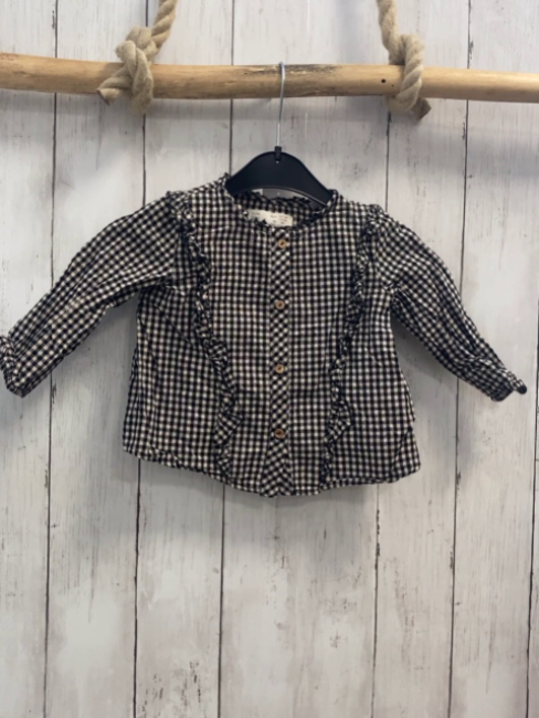 Zara  Bluse  Gr. 86  schwarz beige kariert Rüschen