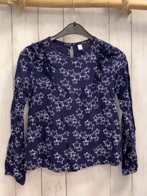 Esprit  Bluse  Gr. 128  blau weiße Strene Rüschen 