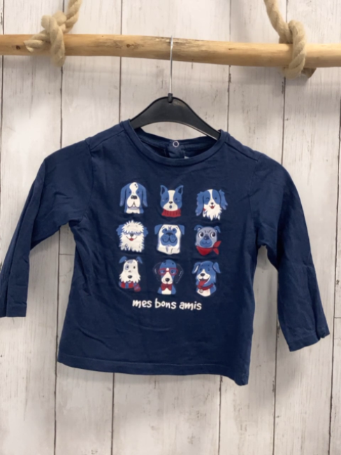   Langarmshirt  Gr. 92  blau Hunde Schrift 