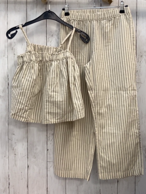 2tlg H&M Sommerbluse + Hose  Gr. 140  beige graue Streifen 