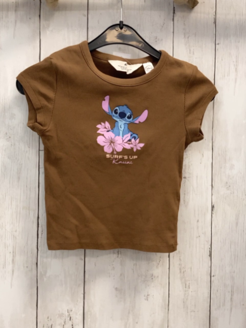 H&M  T-Shirt  Gr. 122/128  braun Rippen Stitch Blume 