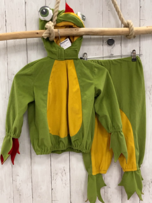 2tlg  Karnevalkostüm  Gr. 116  hellgrün gelb Frosch Oberteil mit Kapuze + Hose 