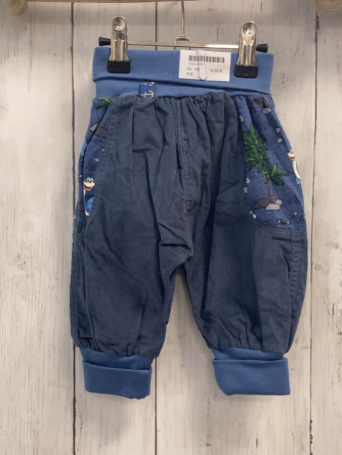   Hose  Gr. 68  grau Kord + blau mit Dino Palme Steine hellblauer Bund 