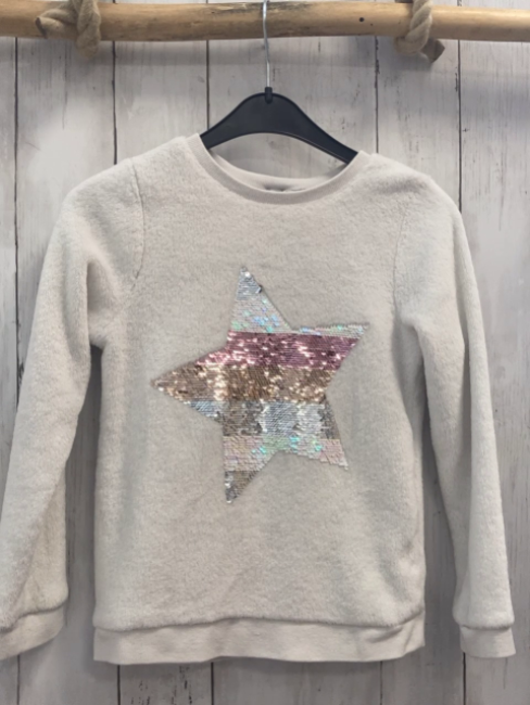 H&M  Pullover  Gr. 122/128  weiß Plüsch Pailettenstern 