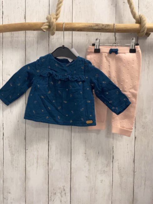2tlg Sergent Major  Bluse + Leggings  Gr. 68  blau goldene Blätter + rosa Struktur blaue Scheife 