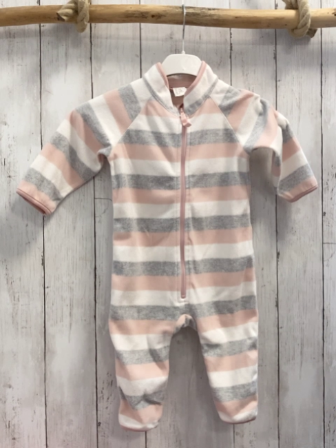 H&M Fleeceoverall Gr. 74  weiß grau rosa gestreift