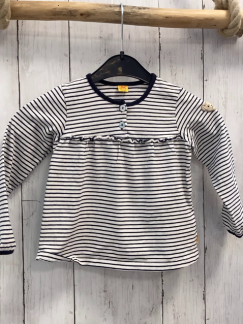 Steiff Langarmshirt Gr. 86  weiß dunkelblaue Streifen Rüsschen