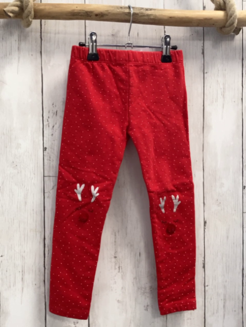  Leggings Gr. 110  rot weiße Punkte Rentiere an den Knien