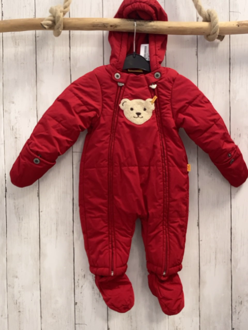 2tlg Steiff Schneeoverall + Schuhe Gr. 68  rot Bärenkopf