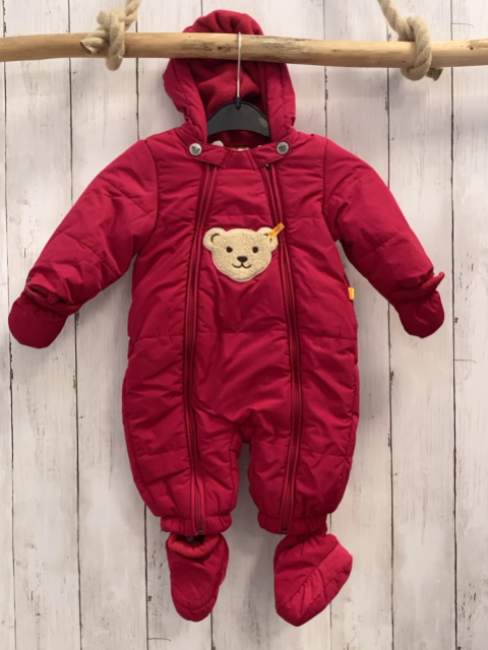 2tlg Steiff Schneeoverall + Schuhe Gr. 68  dunkler Himbeerton Bärenkopf