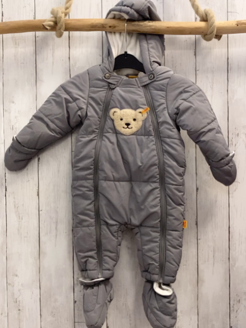 2tlg Steiff Schneeoverall + Schuhe Gr. 68  grau Bärenkopf