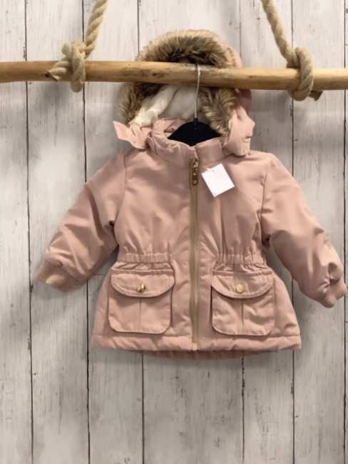 H&M Jacke Gr. 68  rosa goldener Reißverschluss Fellbund an Kapuze