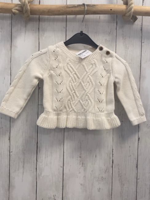 GAP Pullover  Gr. 74  weiß Zöpfe + Lochmuster 
