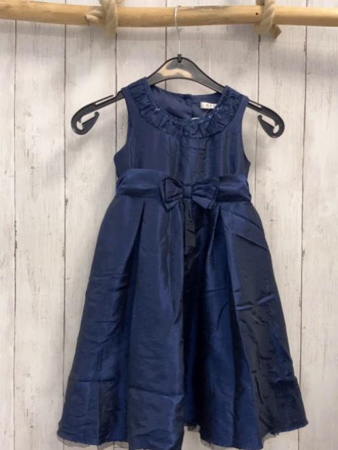 George  Kleid  Gr. 98  blau Pailetten am Ausschnitt große Schleife schwarzer Netzsaum 