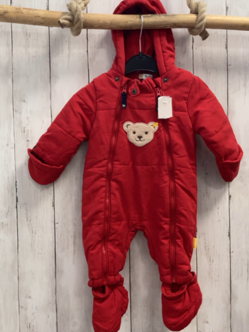 2tlg Steiff  Winteroverall + Schühchen  Gr. 62  rot Kapuze Plüschbärenkopf 