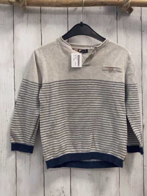 Next  Pullover  Gr. 98  grau + dunkelgraue Streifen Strick Knopfleiste 