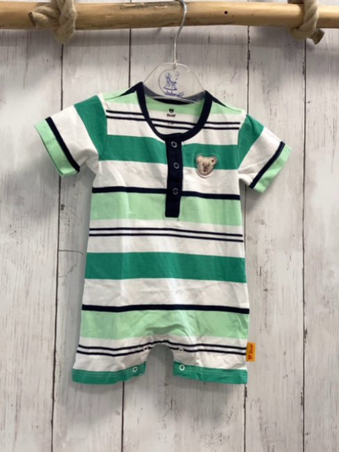 Steiff  Playsuit  Gr. 62  weiß grün mint schwarze Streifen 