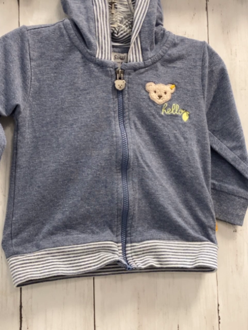 Steiff  Sweatjacke  Gr. 74  blau + blau weiß gestreifter Bund 