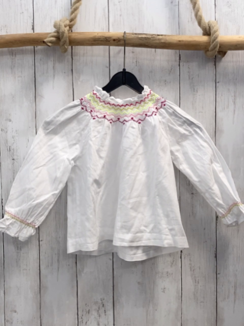 Jacadi Bluse  Gr. 104  weiß bunte Ziernähte 