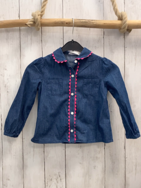 Jacadi Bluse  Gr. 104  blau Jeans pink Borte 