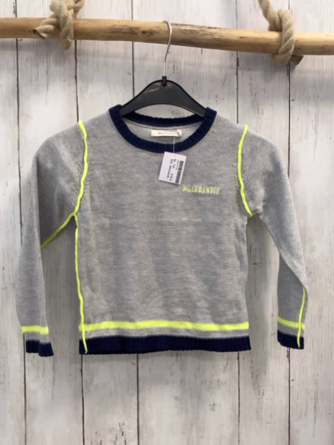 Billybrandit Pullover Gr. 104  grau blauer Bund + gelbe Streifen Strick