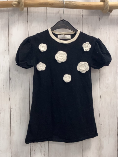 H&M Kleid Gr. 98  schwarz Strick weiße Blumen + Bund