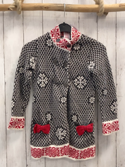 Tahari Strickjacke Gr. 116  grau weiß rot gemustert