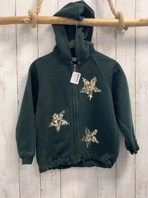 zara Sweatjacke Gr. 128  dunkelgrün Pailettensterne