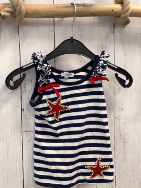   Top  Gr. 86  blau weiße Streifen rote Sterne mit Steinen blau weiße Fransen rote Schleifen