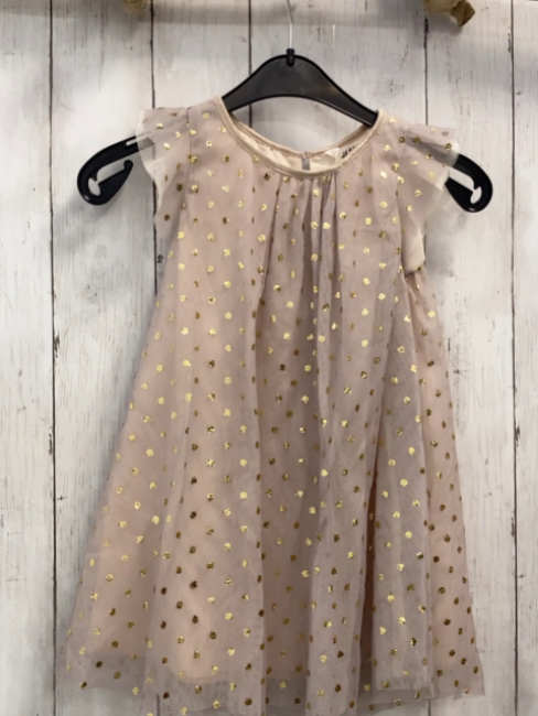H&M  Kleid  Gr. 104  beige Tüllüberkleid mit goldenen Glitzerpunkten 