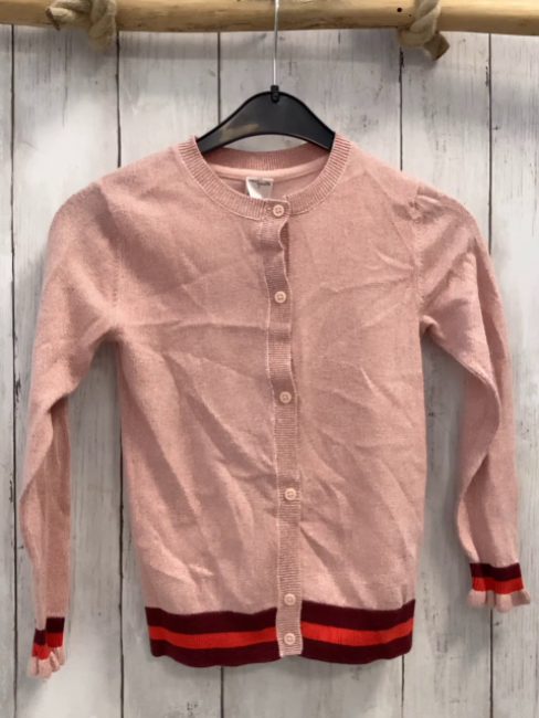   Strickjacke  Gr. 122  rosa mit Glitzer + weinrot roter Streifensaum 