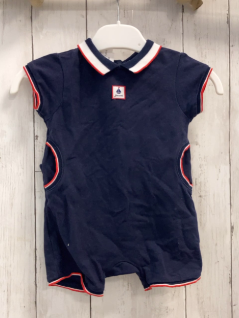 Jacadi  Playsuit  Gr. 68  blau + weiß roter Streifenbund + -kragen