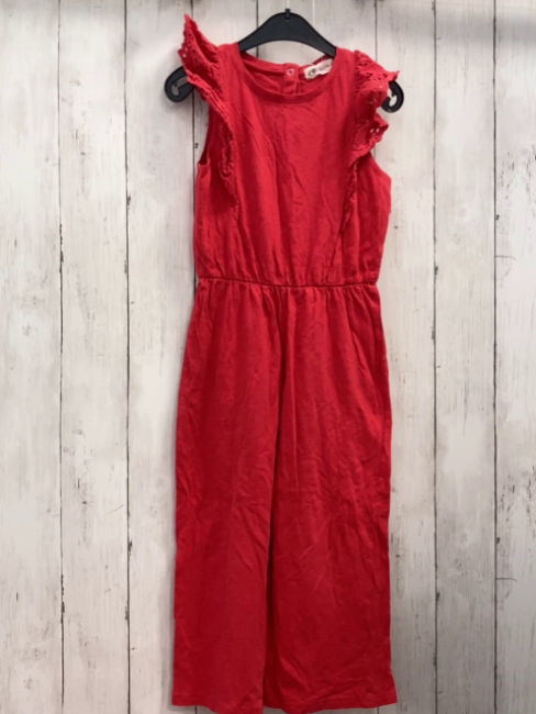 H&M  Jumpsuit  Gr. 122  rot Rüschen mit Lochstickerei 