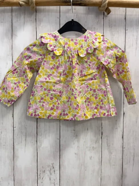 Jacadi Bluse Gr. 86  weiß gelb beere Blumen großer Kragen