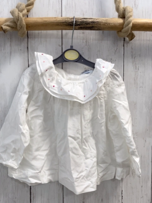 Jacadi Bluse Gr. 86  weiß großer Kragen mit rosa pink Punkten