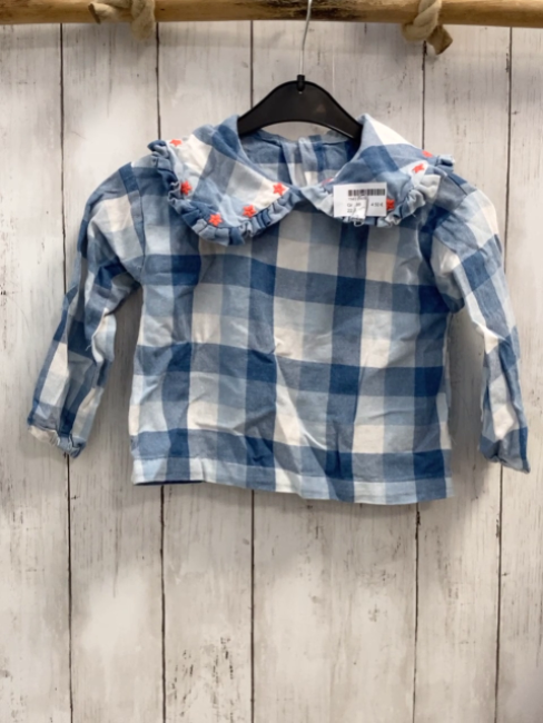 Bluse Gr. 86  blau hellblau weiß kariert großer Kragen Sterne