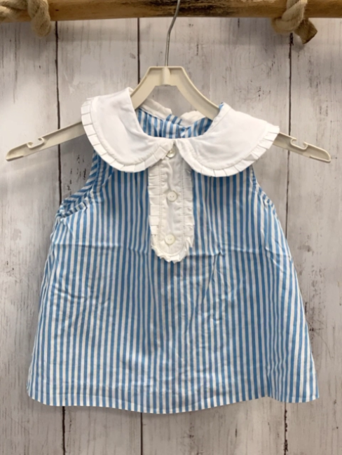 Jacadi Sommerbluse Gr. 86  blau weiß gestreift großer weißer Kragen